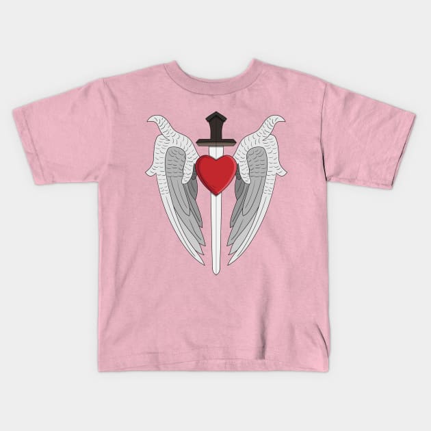 angel wings heart and sword Kids T-Shirt by maricetak